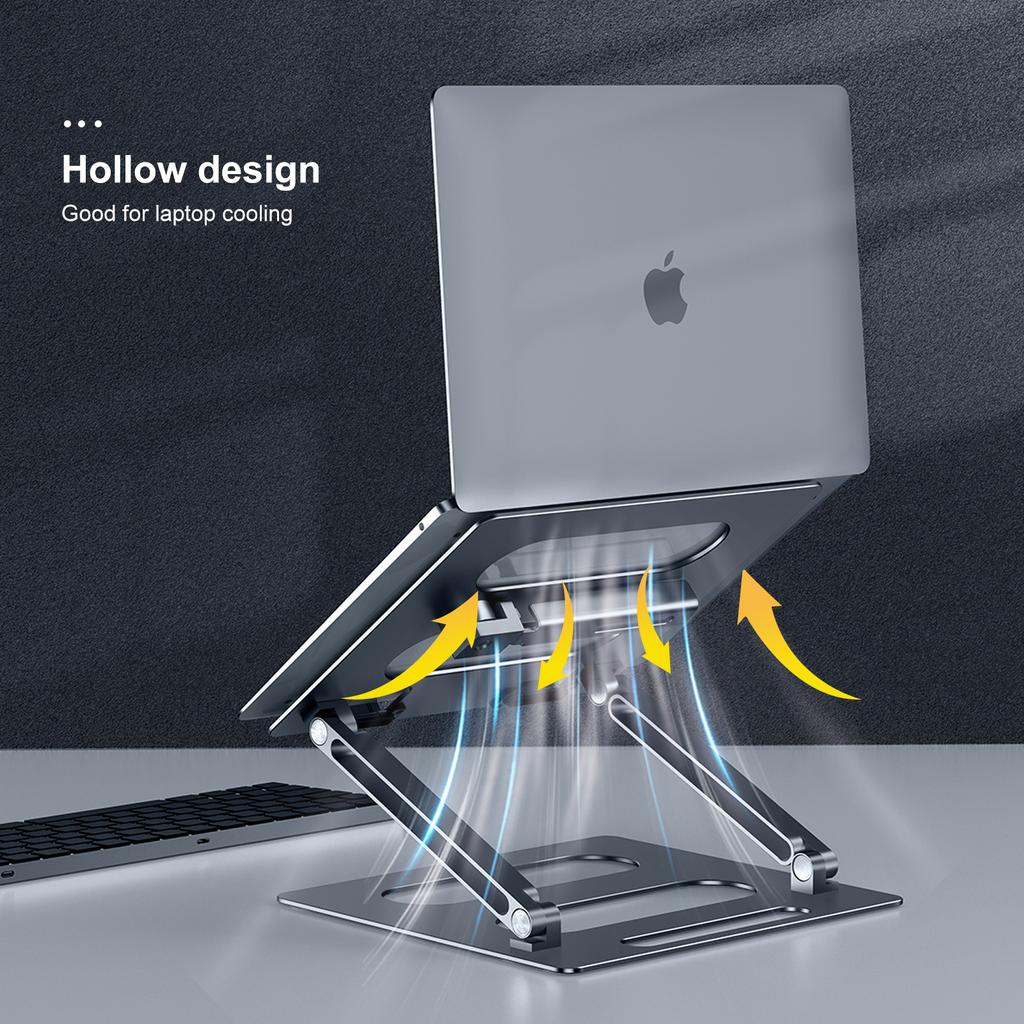 Oatsbasf Foldable Laptop Stand for Desk with Hidden Phone Stand For MacBook Pro Air Hp Tablet Adjustable Height Notebook Holder