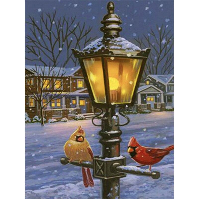 Pictură cu diamant 5D DIY Lampă stradală Broderie cu diamante Scenă de zăpadă Cusatura de cruce Burghiu rotund complet Artizanat Decor cadou