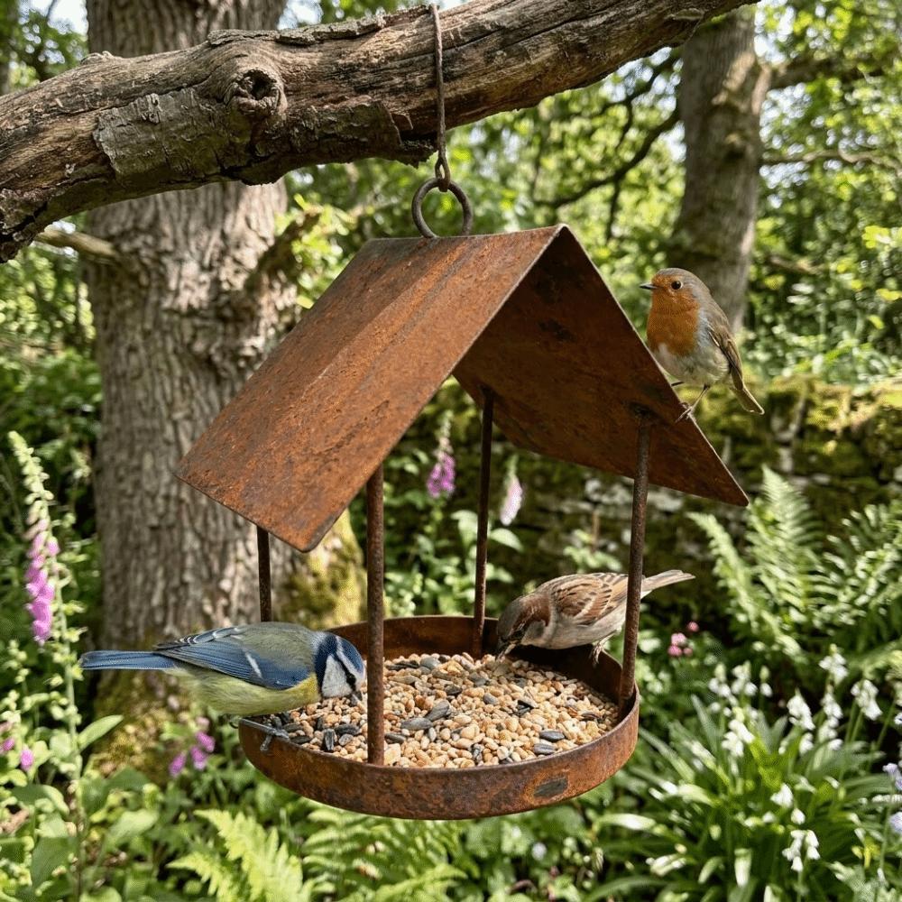 Iron Hanging Bird Feeder Hut Shape Bird Food Container Durable Hummingbird Feeder  Yard