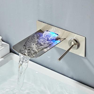 Banyo Lavabo Musluğu Duvara Monte Nikel LED Şelale Batarya Küvet Musluğu Sıcaklık Kontrollü LED Musluk Krom Siyah Kaplamalı