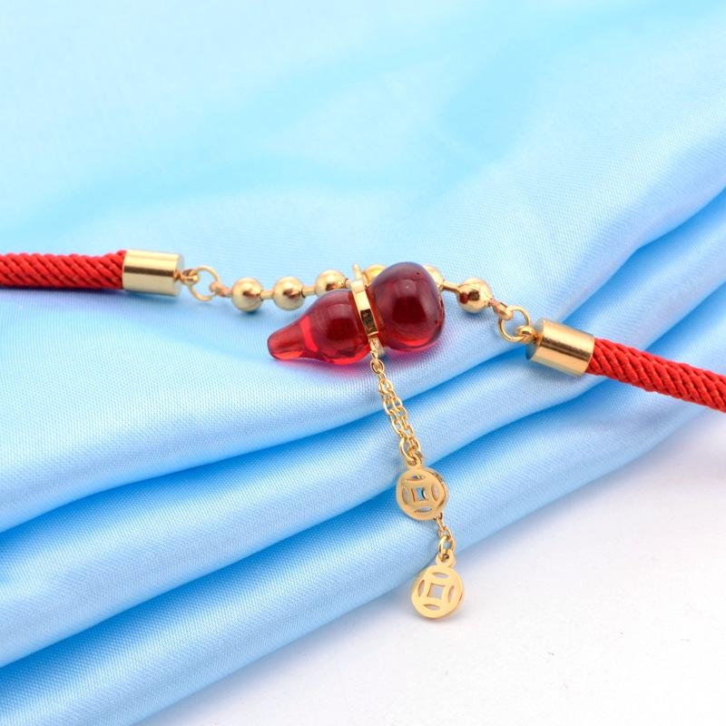 Zodiac Lucky Money Bag Titanium Steel Gold Gourd Red Rope Bracelet