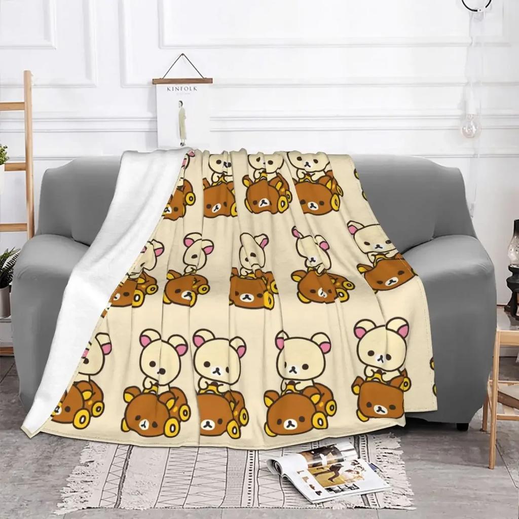 Korilakkuma Driving A Rilakkuma Car Blankets Fleece Textile Decor Kawaii Japan Soft Throw Blanket for Bedding Outdoor Bedspreads