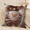 Coffee A Warm Day Cushion Cover Silky Short Plush Invisible Zipper Dustproof Sofa Pillow Case For Home Decor