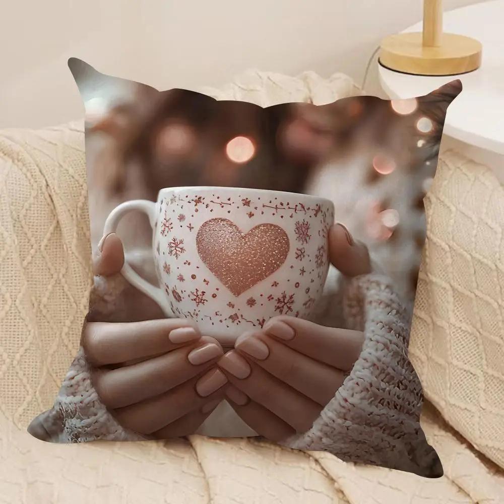Coffee A Warm Day Cushion Cover Silky Short Plush Invisible Zipper Dustproof Sofa Pillow Case For Home Decor