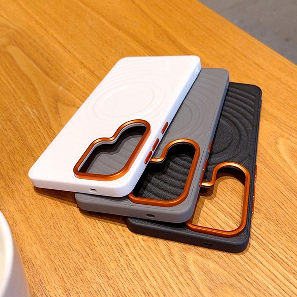 For Samsung Galaxy S26 Magnetic Case Wave Texture PU Leather Coated PC + TPU Phone Cover