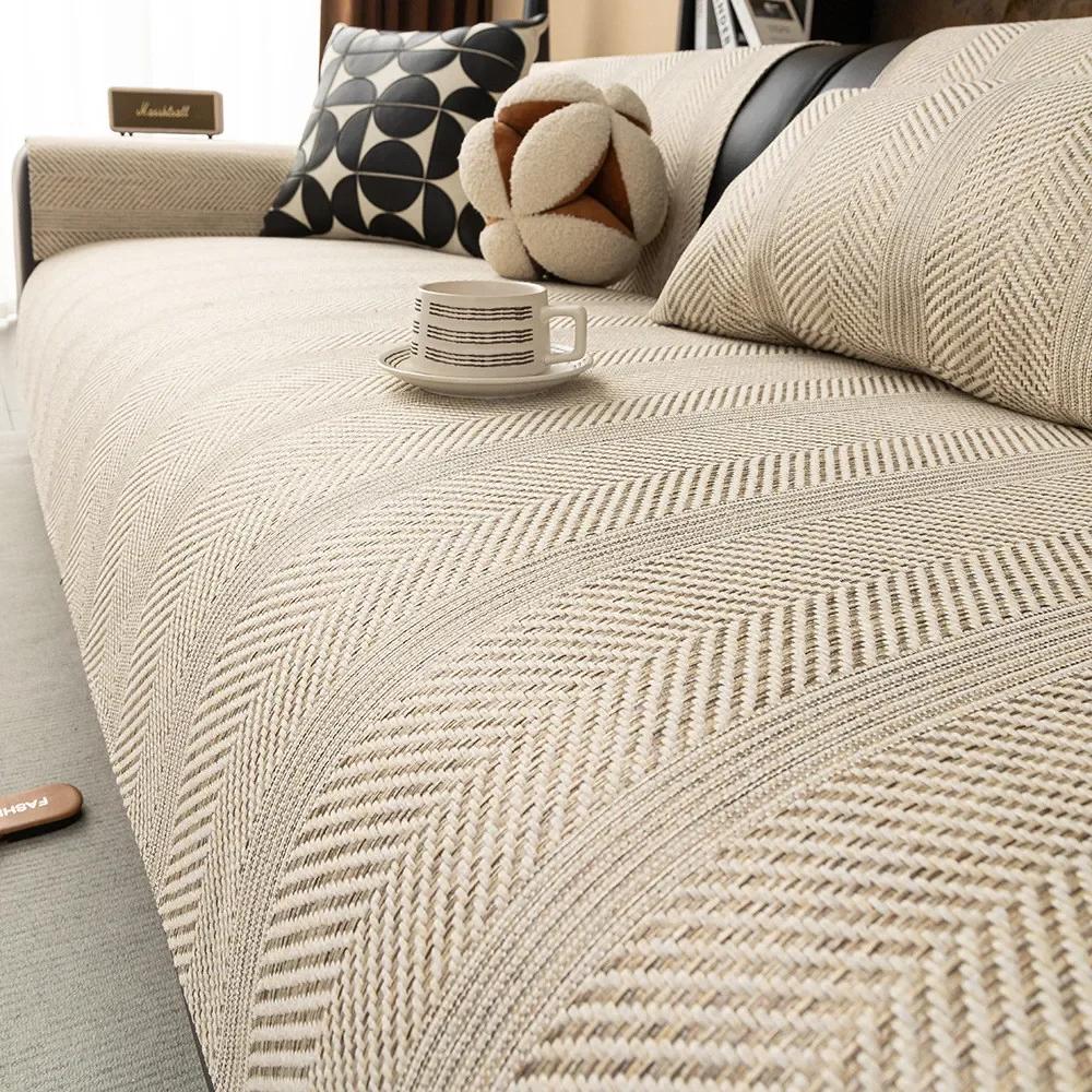1pcs Wear Resistant Stripes Sofa Cover 4 Season Universal Couch Cover for Living Room Decor & Furniture Protector
