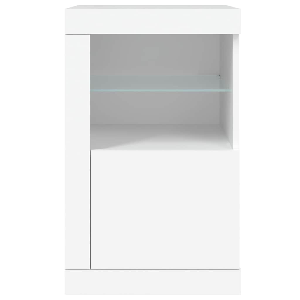 Side Table with LED Lights White Engineered Wood