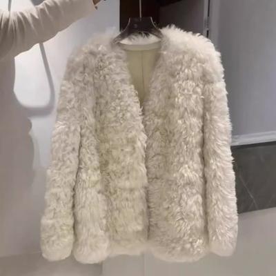 Herbst und Winter neuer Pelz integrierter Lammplüsch Imitatpelzmantel Damenmantel kurz lockig Oberteil