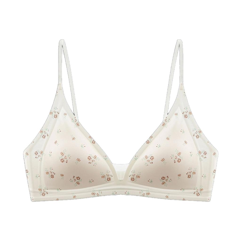 Girl Floral French Triangle Cup Underwear B Smooth Mesh Big Chest Small Non-empty Cup Anti-sagging Bra Women