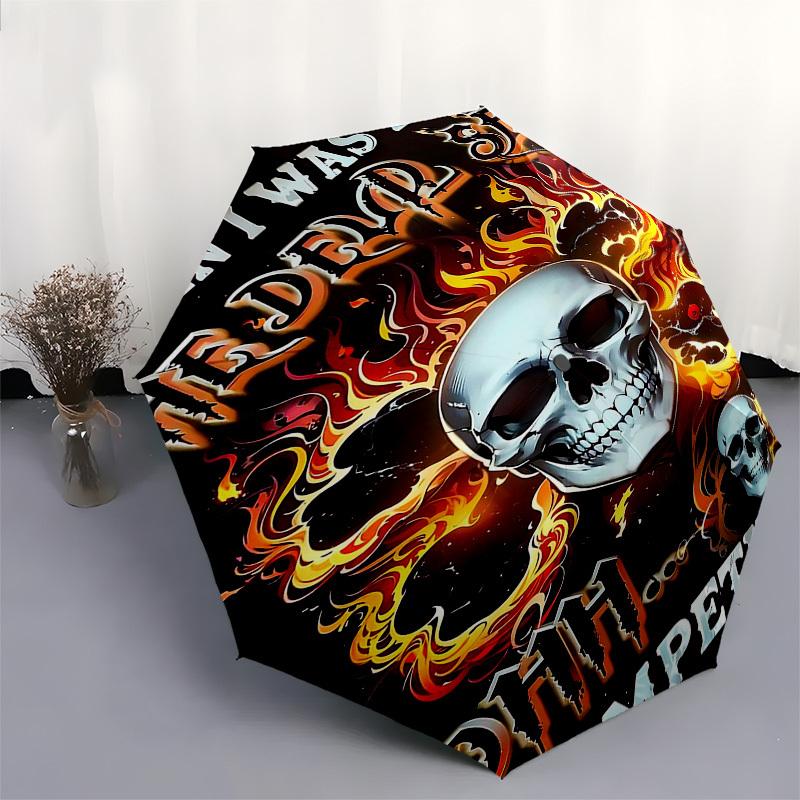 1pc skull fire Automatic Open, Windproof, Compact Travel Umbrella, Gift for Birthday, Christmas, Business 93059
