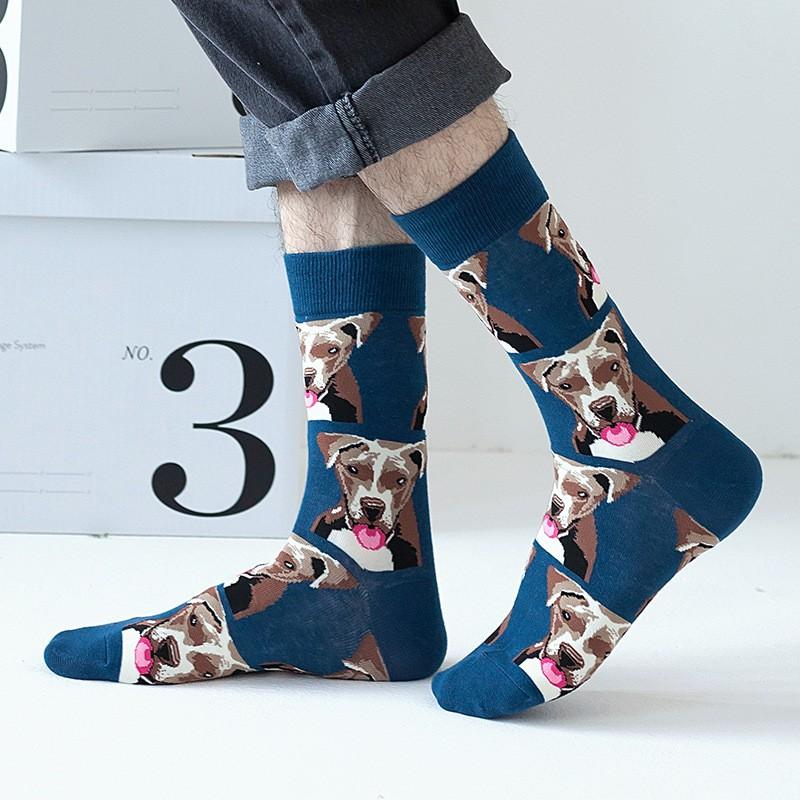 Mens Cotton Cartoon Animal Socks Mid-Calf Casual Trendy Youth Wear