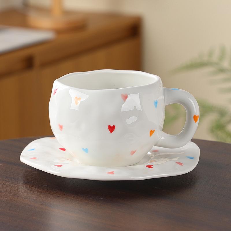 Korean Hand-Painted Ceramic Cup & Saucer Set - Creative Irregular Design for Coffee & Tea