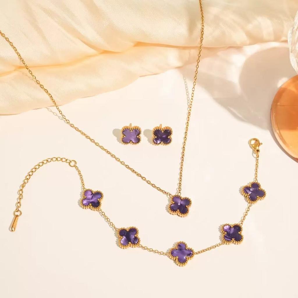 3 peças colar de trevo, pulseira e brincos de aço titânio da moda, presente luxuoso para o Dia dos Namorados e Dia das Mães