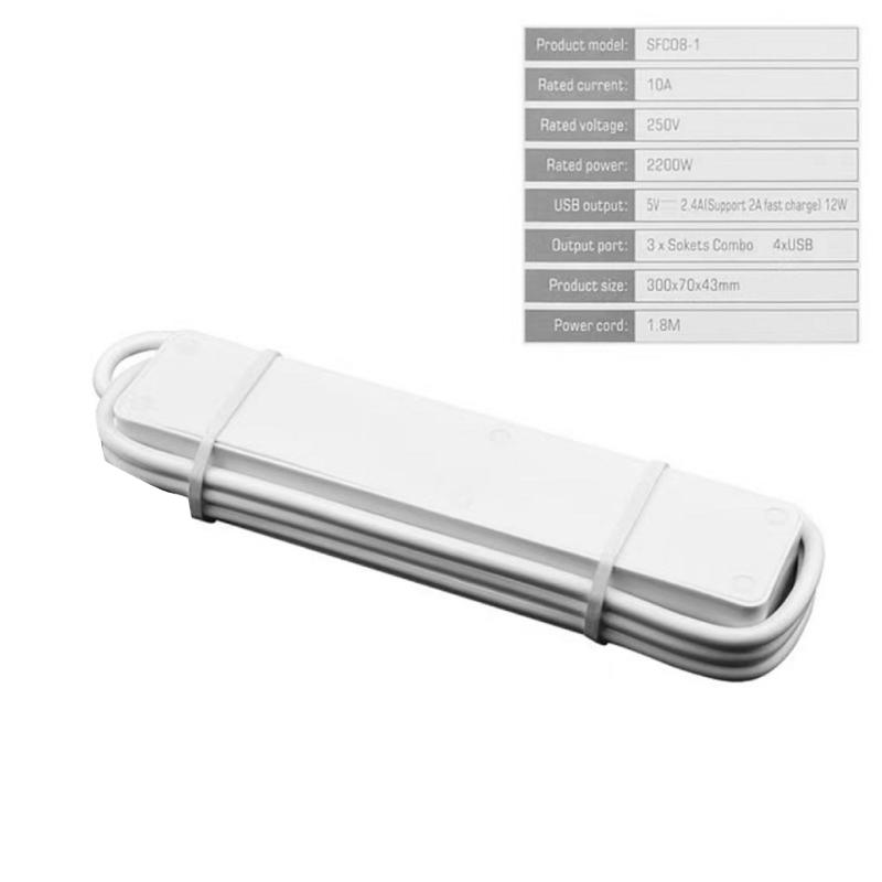 4 USB Port Power Plugs Power Strips Charger 5V 2.4A USB Output 2200W Power with 150cm Cable for Home and Office Use
