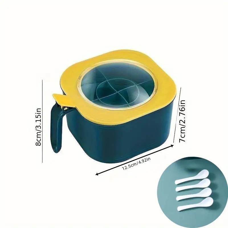 4-in-1 Round Plastic Seasoning Box Set with Integrated Spoons, Salt, Pepper & Spice Containers for Kitchen Countertop Organizer