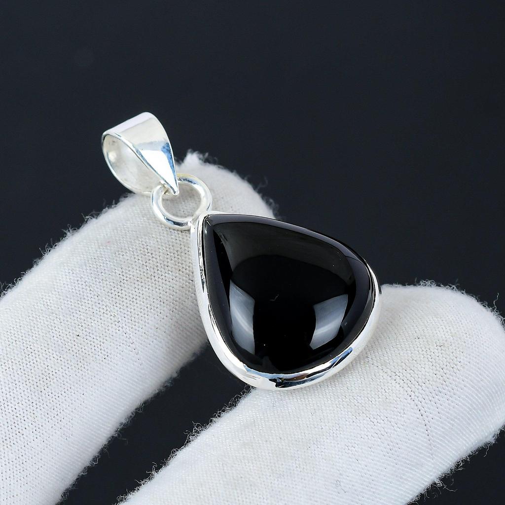Natural Black Onyx Gemstone Silver Pendant In 925 Sterling Silver- Handmade Design, Everyday Wear Jewelry, Unique Pendant Birthday Gift For Wife