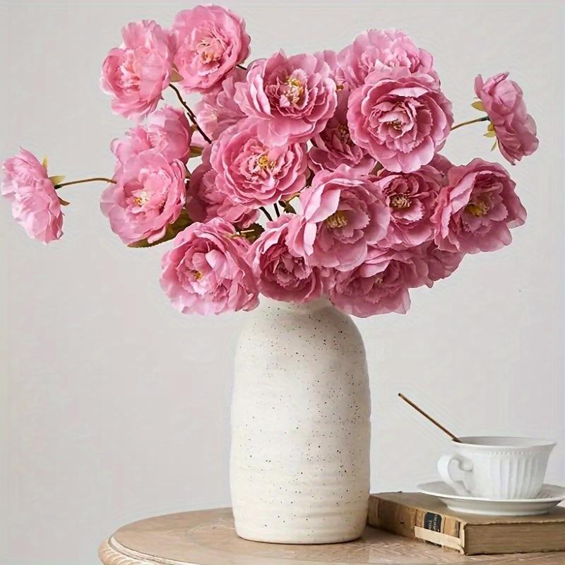 20pcs Artificial Peony Flowers -4 Beams for Home Decor & Vase Filler, Perfect for Weddings, Holidays, Valentine's, Office Decor, Bouquet Accents