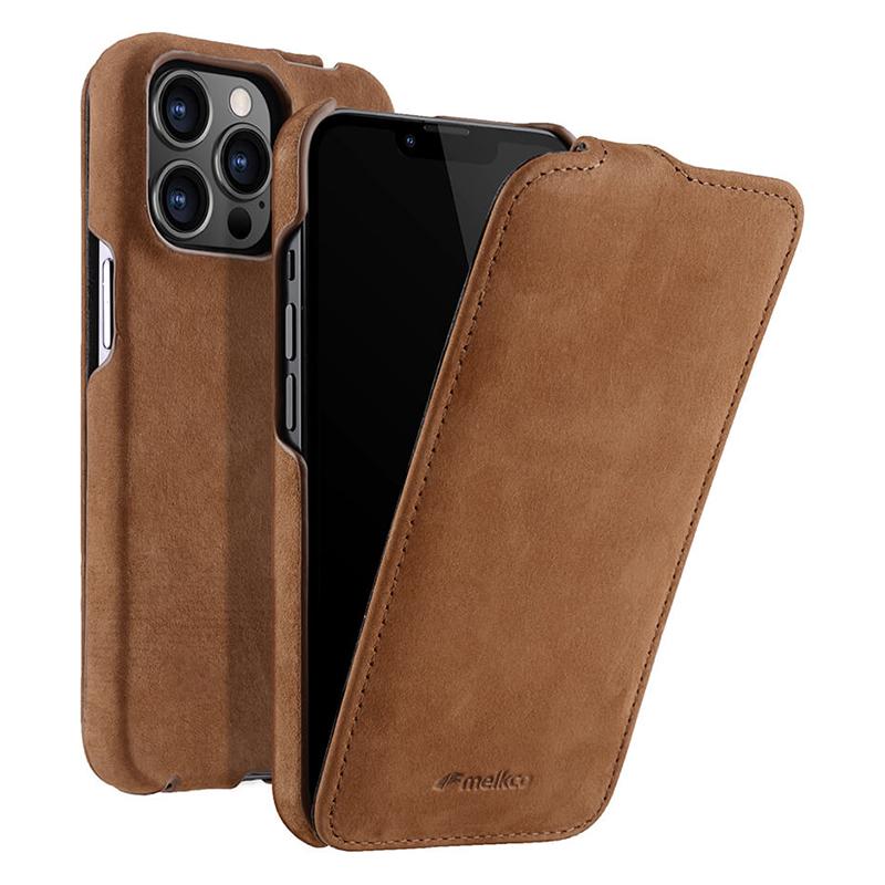 MELKCO For iPhone 13 Pro Max Phone Protective Shell Litchi Texture Genuine Cow Leather+PC Vertical Flip Case