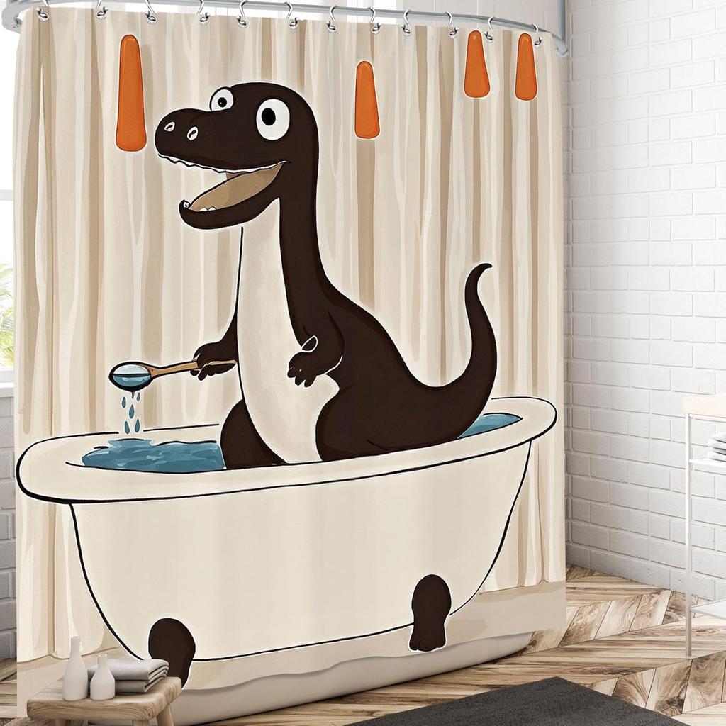 Cute Dog Shower Curtain Funny Animal Shower Curtains Set Fun Puppy Cartoon Teddy in Bathtub Flower Rustic Country Daisy Boys