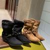 Autumn and Winter New Fashion Retro Short Boots Thick Heel Sleeve Short Boots Rivet Belt Buckle Martin Boots