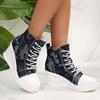 Women's High Top Wedge Sneakers Fashion Blue Camouflage Canvas Shoes Woman Lightweight Lace Up Platform Ankle Boots for Women
