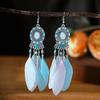 Bohemian Long Sun Flower Feather Earrings for Women Trendy Ethnic Retro Gold Color Chain Tassel Earring Wedding Vacation Jewelry