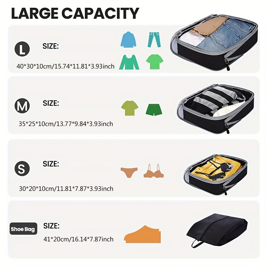 4pcs Travel Luggage Compression Bags, Lightweight Versatile Clothes Organizers, Lightweight Expandable Versatile Dustproof Bags
