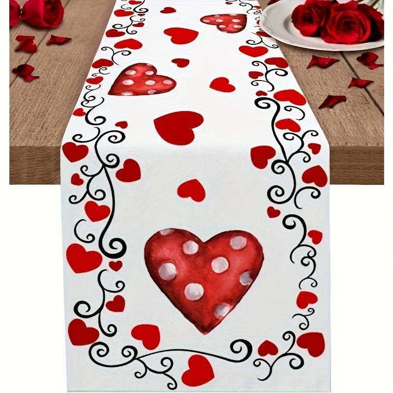 

Valentine s Day Polyester Table Runner | Red Heart & Polka Dot Design | Rectangular Decor for Dining/Coffee Table/Wedding/Party 180x30cm