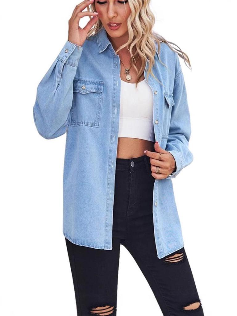 Women's Slimming Denim Jacket: Cross-border Style, Single-breasted, Long-sleeved, Casual Shirt