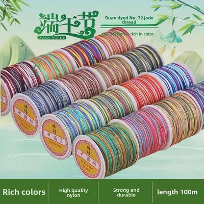 Pulsera de Cuerda Artesanal con Degradado Colorido y Tono Jade - Cordón Trenzado de 100m para DIY de Colgantes