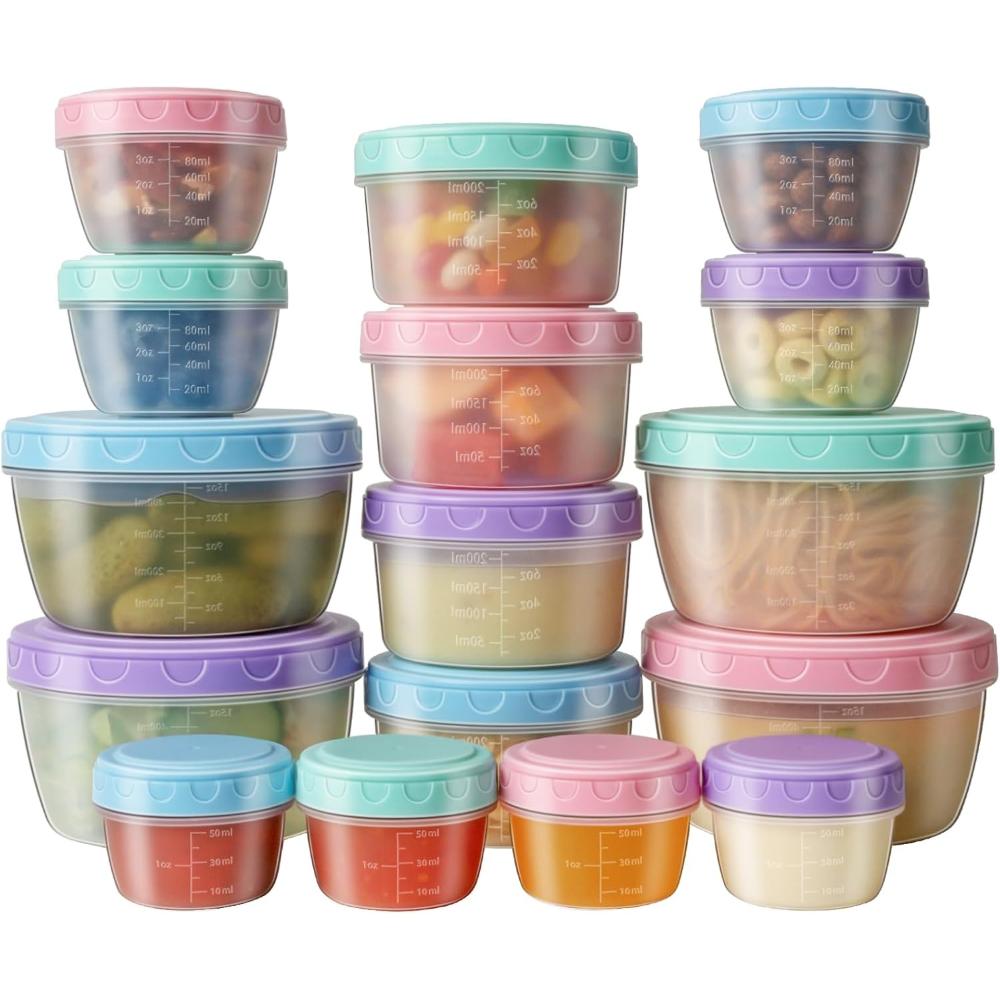 4/16 Pcs Freezer storage Containers with Lids, Reusable BPA Free Plastic Soup Jars, Leakproof Salad Dressing Container to Go