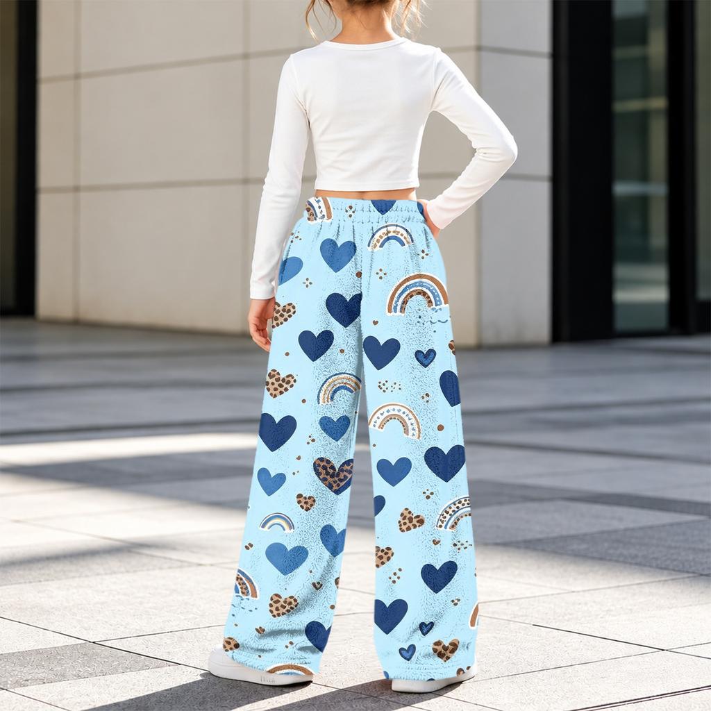 Fashionable Girls' Flannel Warm Loose Printed Pants