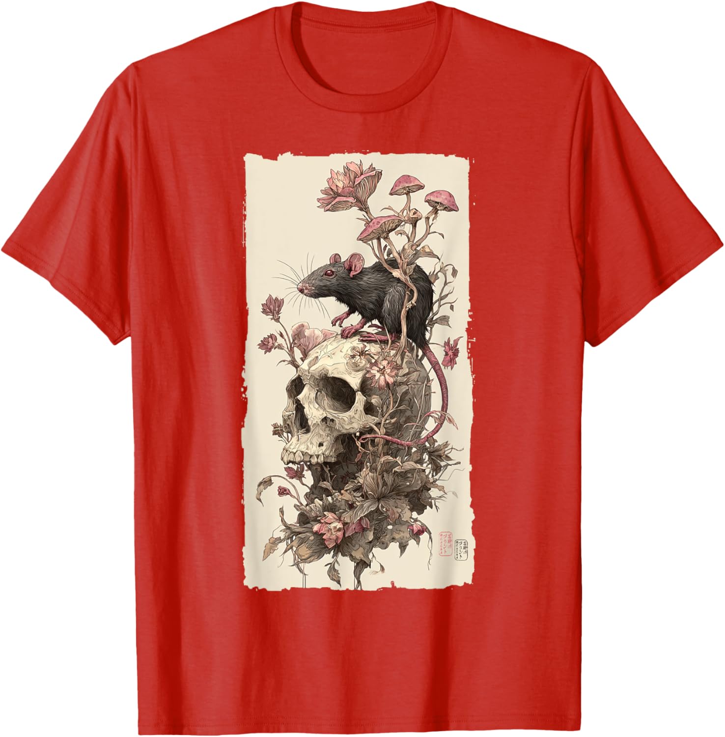 Готический Череп Крысы Грибной Принт Мужская Повседневная Хлопковая Футболка с Графикой Мягкая Дышащая Футболка S