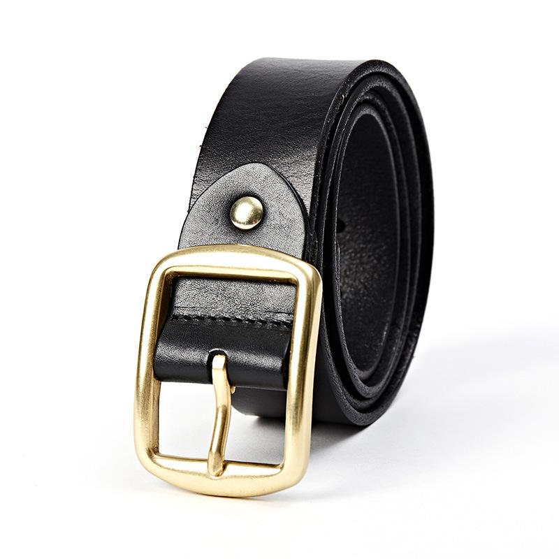 Gürtel Leder Dornschließe Erste Schicht Rindsleder Retro Herren Gürtel Kupferschnalle Handgefertigt Vielseitiger Jeansgürtel