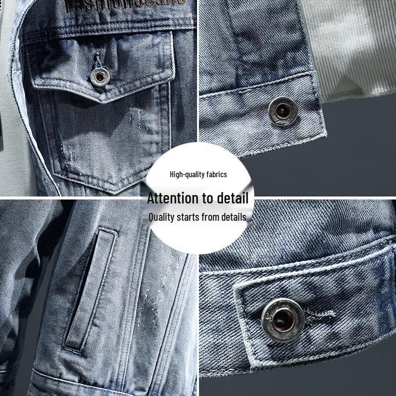 JEANSWEST 2025 Autumn Men's Embroidered Breathable Versatile Denim Jacket