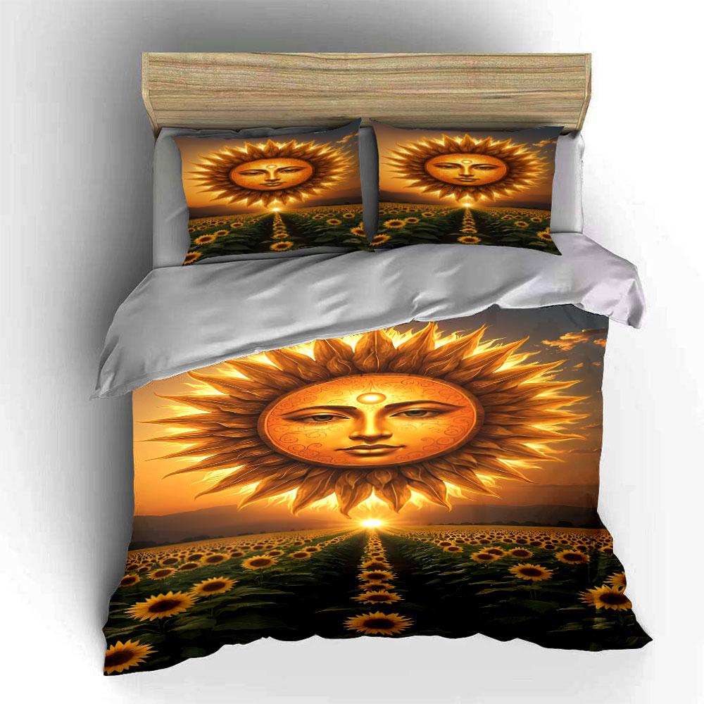 Radiant sunface with sunflowers. Bedding sets Duvet cover sets Duvet covers Pillowcases(1 * Duvet Cover 2 * Pillowcases without duvet insert)