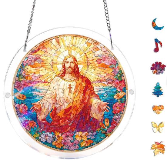 Acrylic Puzzles Sun Catcher Stained Glass Effect Window Hanging Decor Colorful