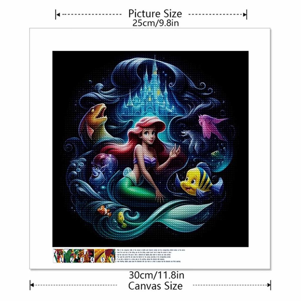 DIY Diamond Painting Round Diamond Mermaids and Small Yellow Croakers Full Diamond Mosaic Home Decoration Painting Cross Stitch Kit