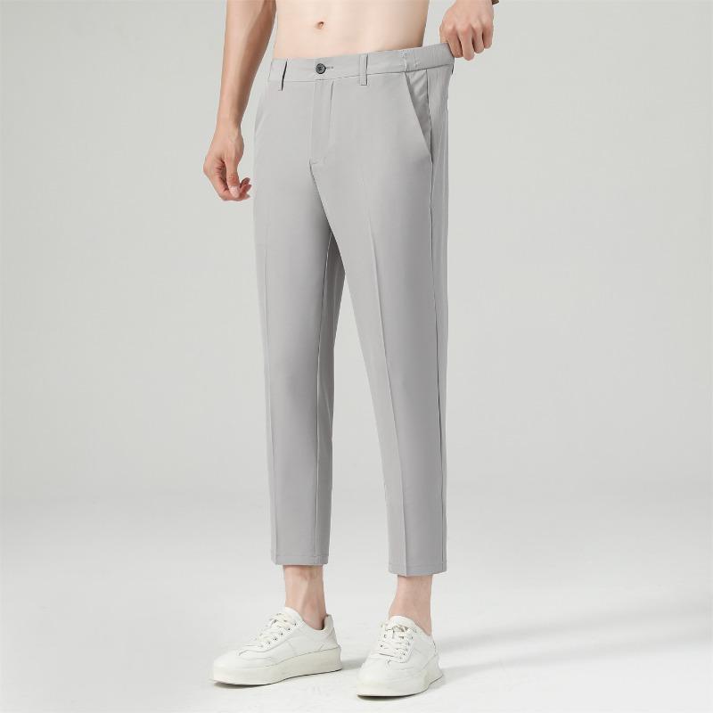 Men's spring and summer new pants men's ice silk breathable trousers men's slim straight drape nine-point casual pants