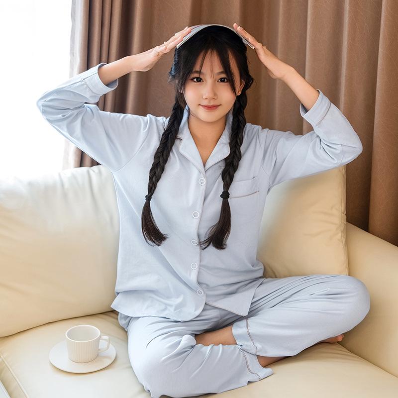 2025 Women's Pure Cotton Solid Color Pajamas - Energetic Girl Autumn/Spring Style, Soft Home Wear