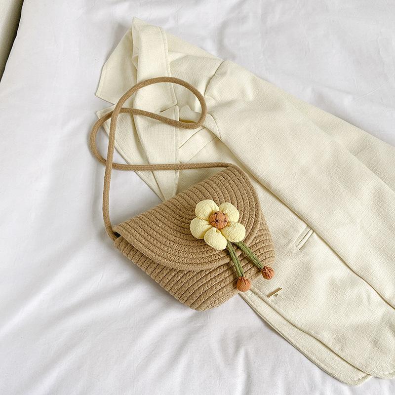 

Straw bag women s 2025 new fashion flower woven bag bucket bag shoulder bag versatile beach messenger bag хаки