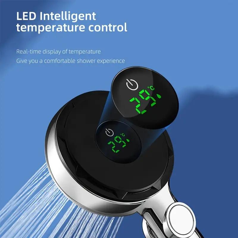 High Pressure Water Saving Filtration Shower Head Pressurized LED Temperature Digital Display Showerhead Bathroom Accessories