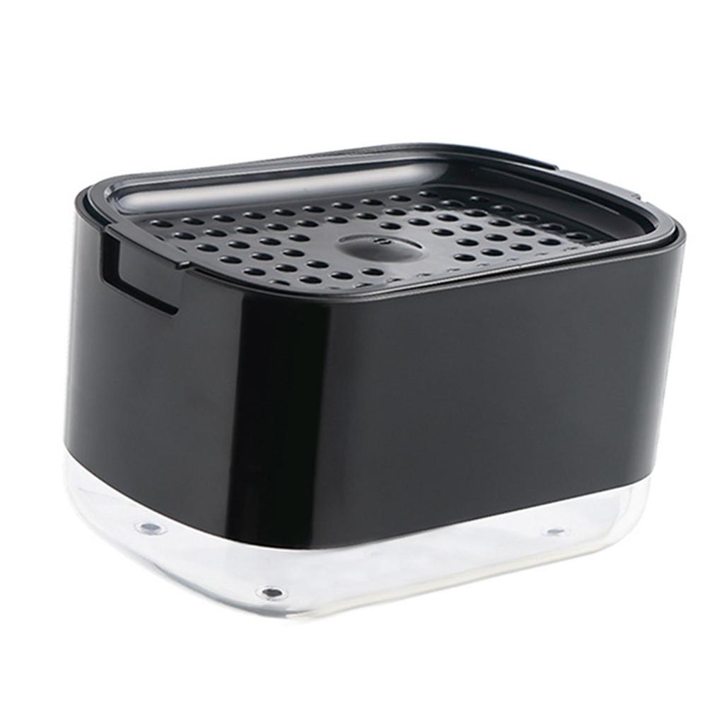 Soap Dispenser with Sponge Holder PP PET Press Type Soap Box for Cloth Dish Kitchen Cleaning Black