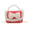 Trendy Red Mini Chain Crossbody Bag For Kids With Charming Bow Design And Lightweight Canvas Material