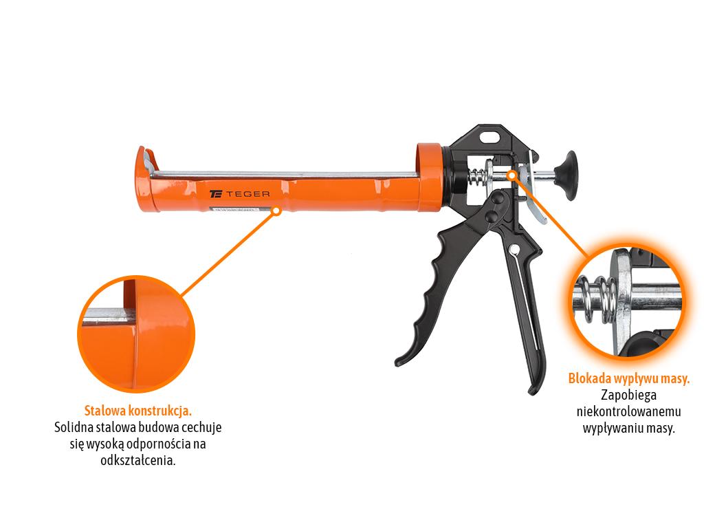Wyciskacz Do Mas Silikonowych 230 Mm - Z Blokadą Wypływu Masy / Teger