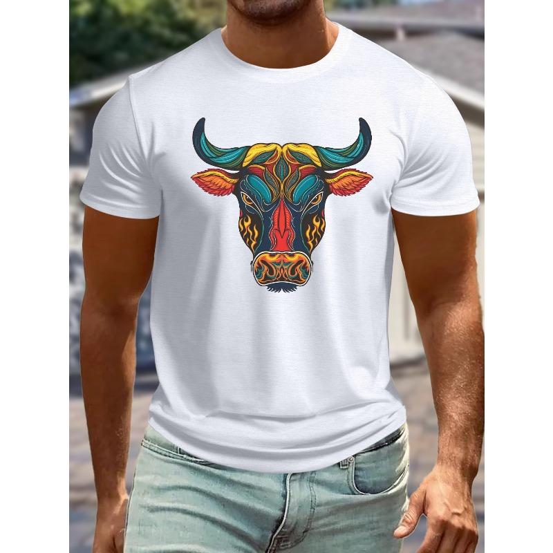 Big & Tall Men s Summer T-Shirt - Vibrant Bull Head Graphic, Casual Short Sleeve Tee, Machine Washable 2XL белый