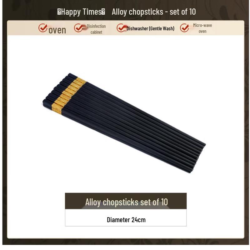 Zebian Alloy Non-slip Chopsticks - 10 Pairs