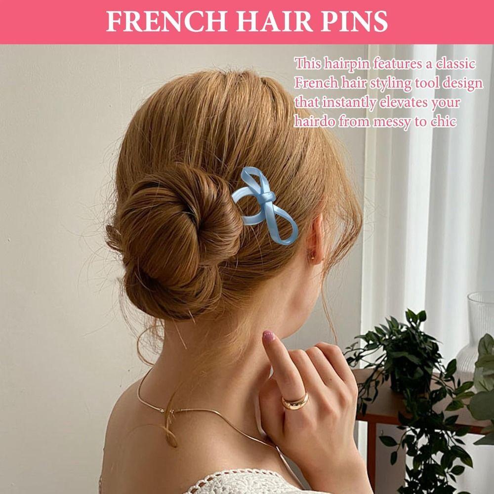 Candy Color Bow Hair Pin U-Shaped Acrylic Bow Hair Pins New French Hair Pin  Hairpin Accessories