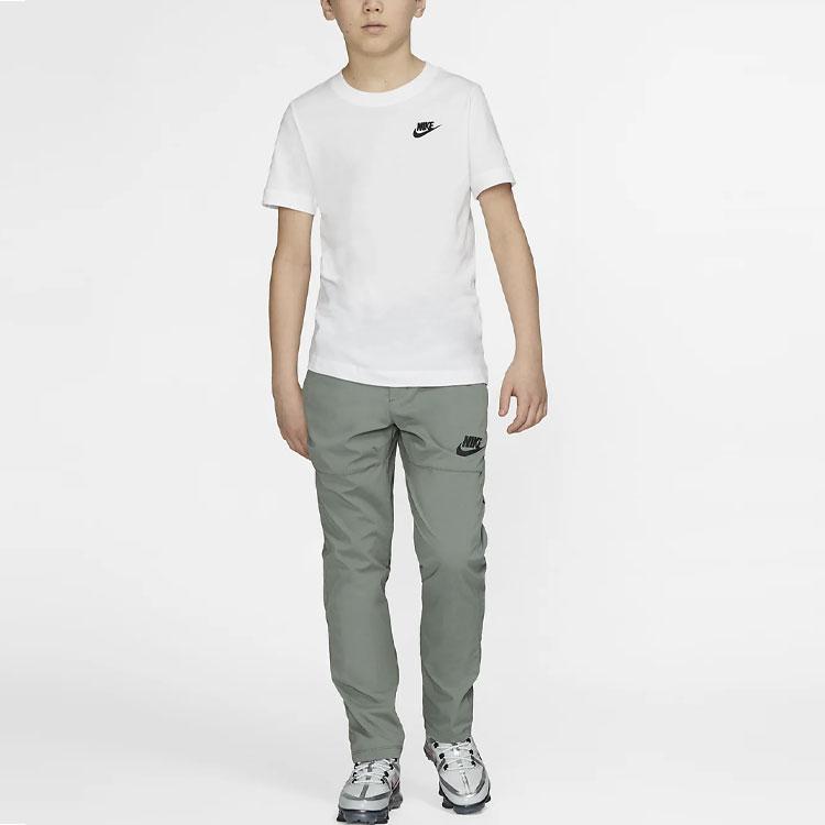 Nike Brand Logo Solid Color Round Neck Short Sleeve T-Shirt Kids Tops White AR5254-100