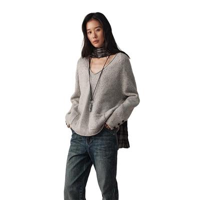 GRÜNER GÜRTEL Damen V-Ausschnitt Strickpullover aus Wollmischung